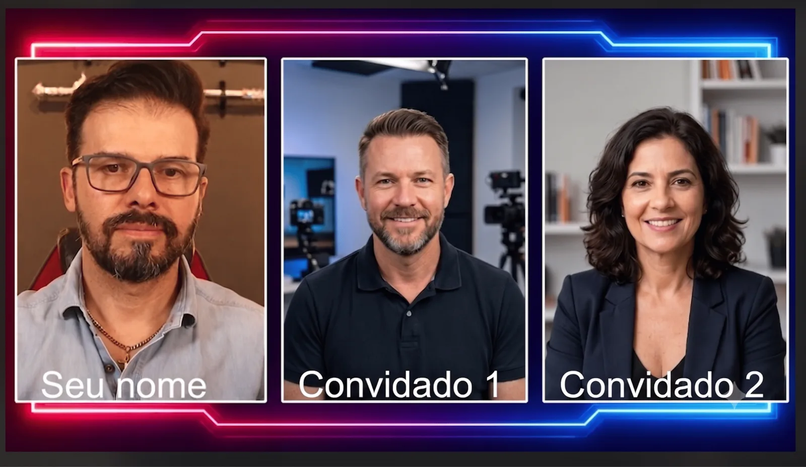 Produção com 3 câmeras: apresentador e dois convidados